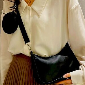 New -Stylish -Faux Leather Mini Shoulder /Crossbody Bag w/matching Pouch -Black